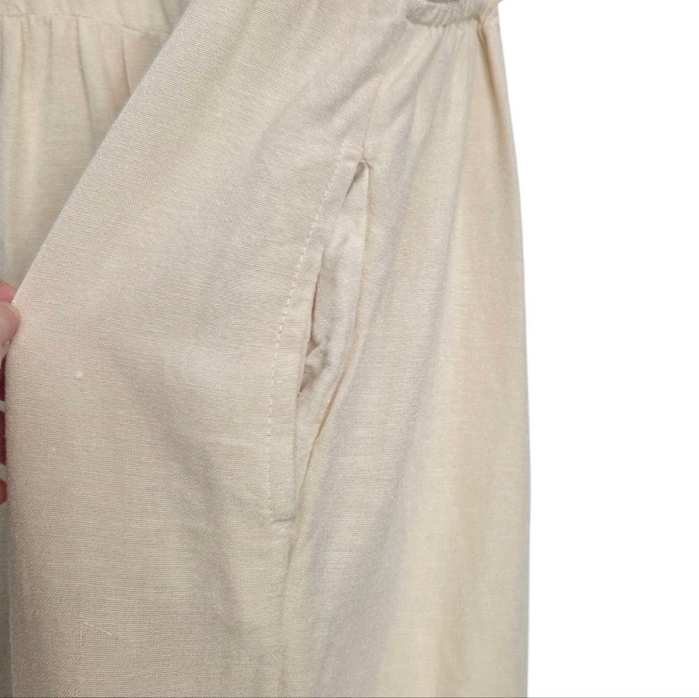 S Cream Oatmeal Linen Blend Jumpsuit Vacation Travel Quiet Luxury Minimal Chic - Picture 5 of 15